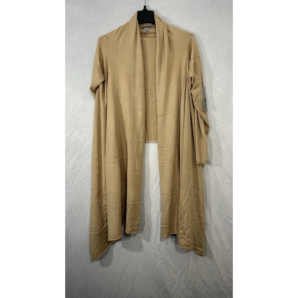 DKNY Women's Long Draped Silk Blend Cardigan NEW Size M/L Beige Open Front - Picture 1 of 15